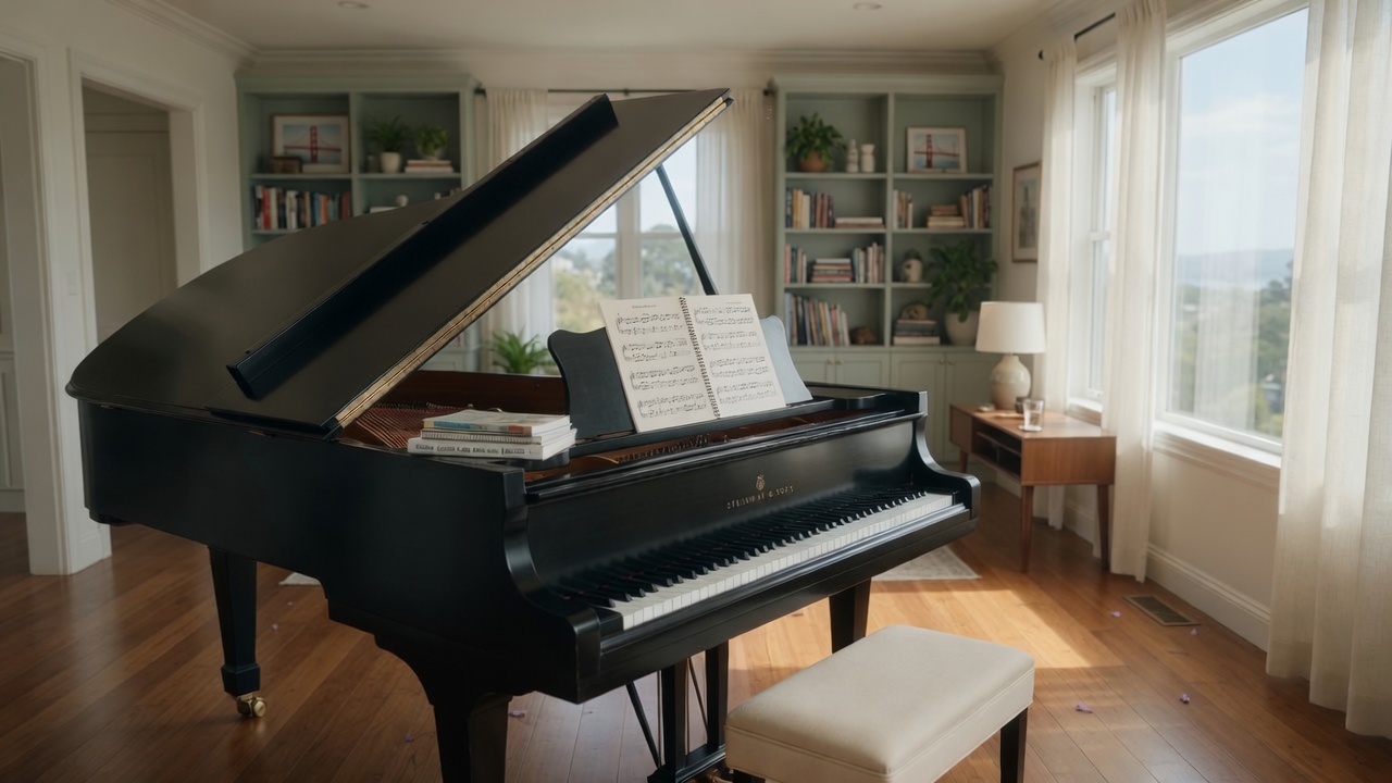 Grand piano in a sunlit Peninsula home